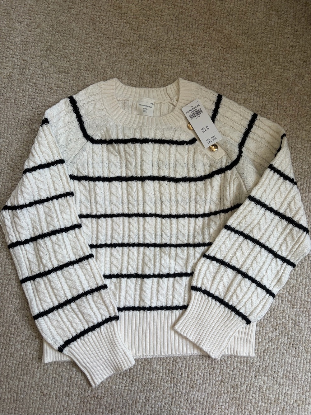 abercrombie kids Cream Cable-Knit Sweater with Black Stripes
